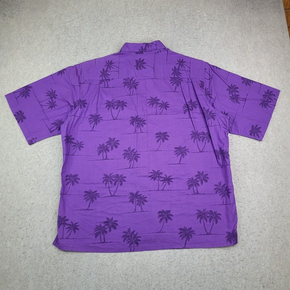 Reyn Spooner Hawaiian Shirt Mens L Purple Palm Trees 100% Cotton Short Sleeve - Picture 5 of 9